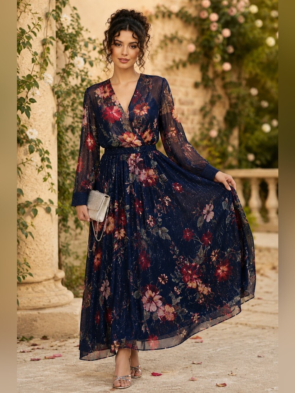NWT Kate & Lily Navy Floral Maxi Dress Size 6 Romantic Cottagecore Wedding Guest